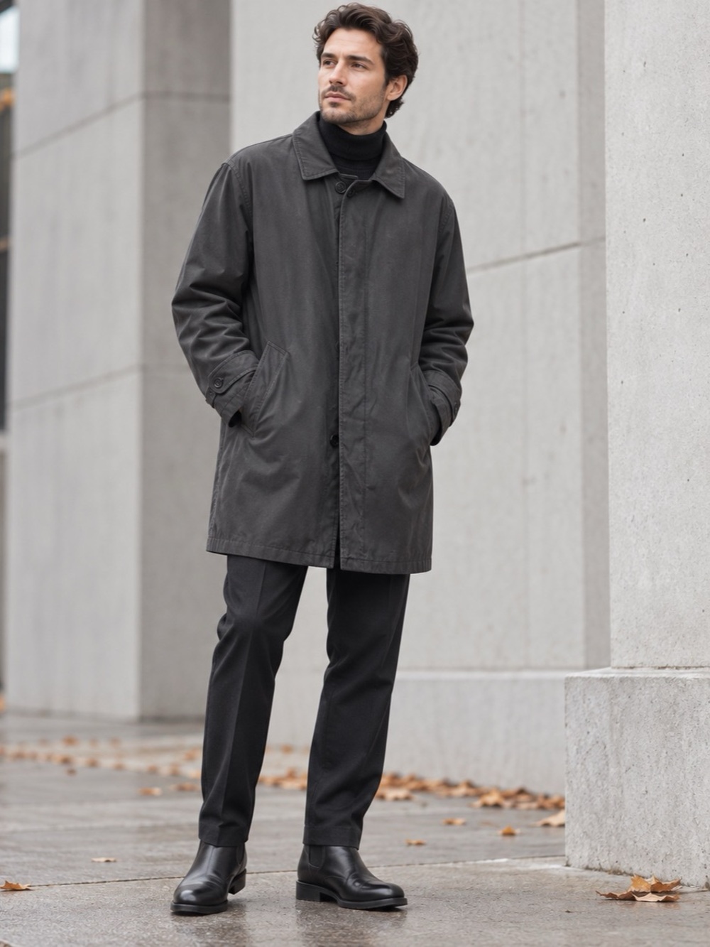 Vintage Perry Ellis Portfolio Black Trench Coat Zip-Out Liner Size 44